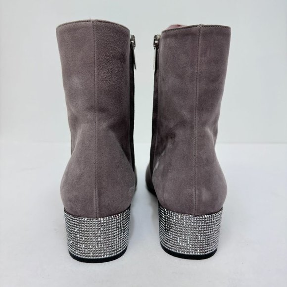 Rene Caovilla Suede w/ Rhinestone Heel Booties Gray Silver - Picture 5 of 9